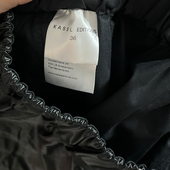 KASSL EDITIONS High Shine Straight Pull On Black Faux Leather Pants Trousers - Picture 6 of 10